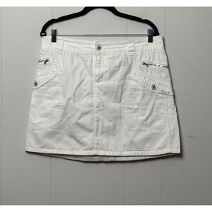 DKNY Jeans Women's White Denim Cargo Mini Skirt Utility Pockets Size 12